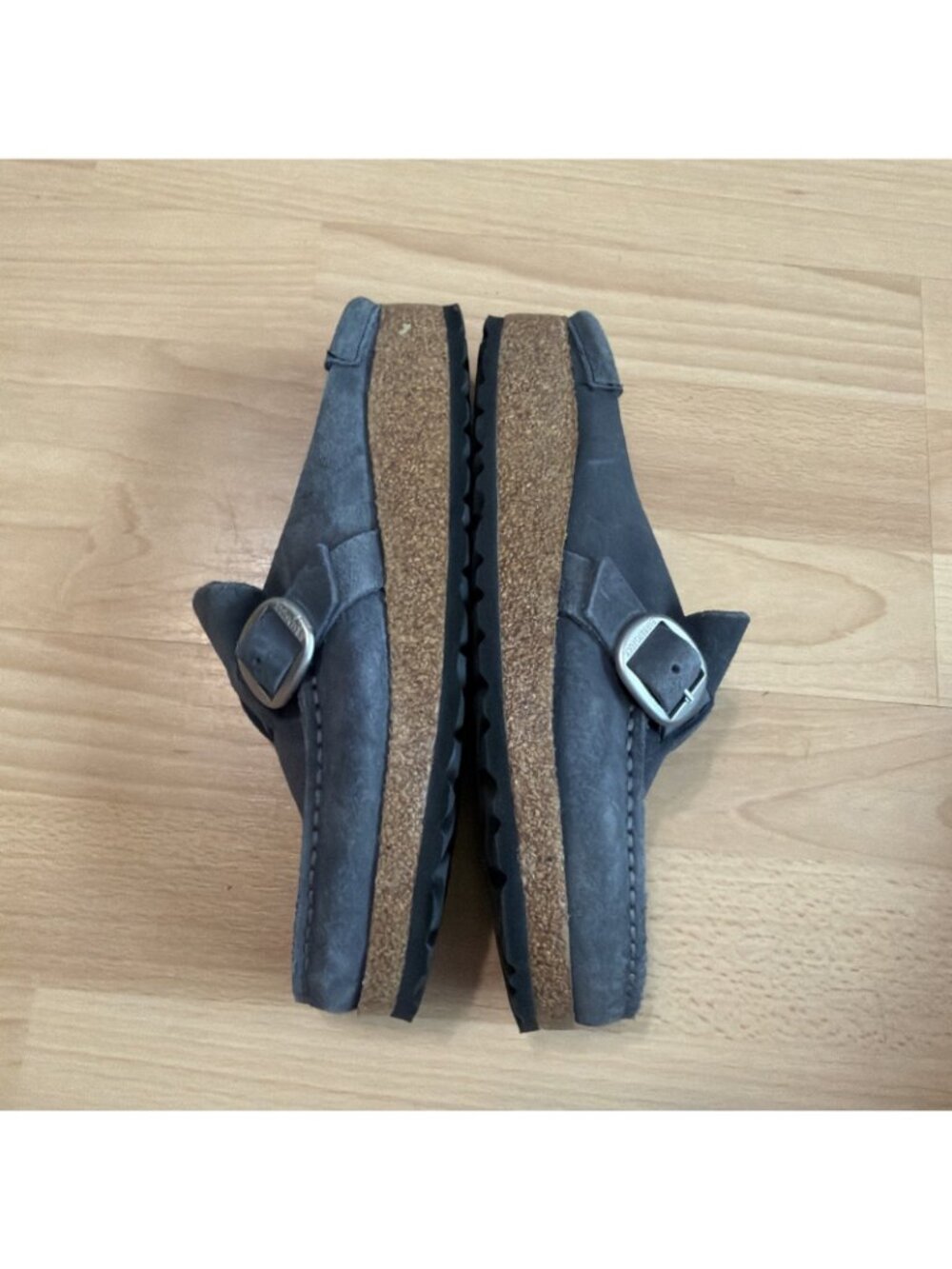 Birkenstock Cognac Blue Suede Leather Buckley Clog Womens Size 38 7 Narrow $155 - Picture 3 of 9